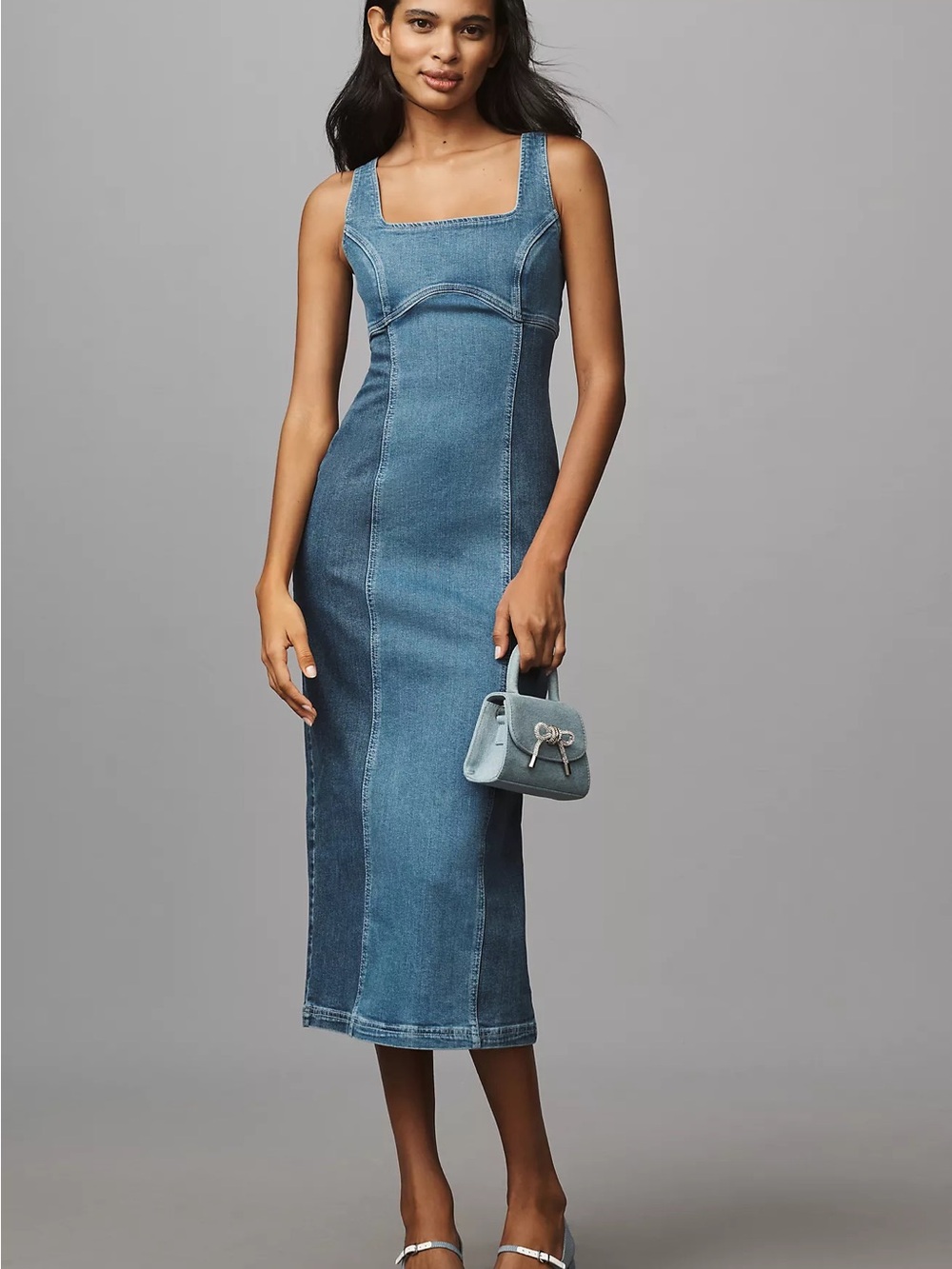 Pilcro Two-Tone Denim Panel Corset Midi Dress - Size S - Like New